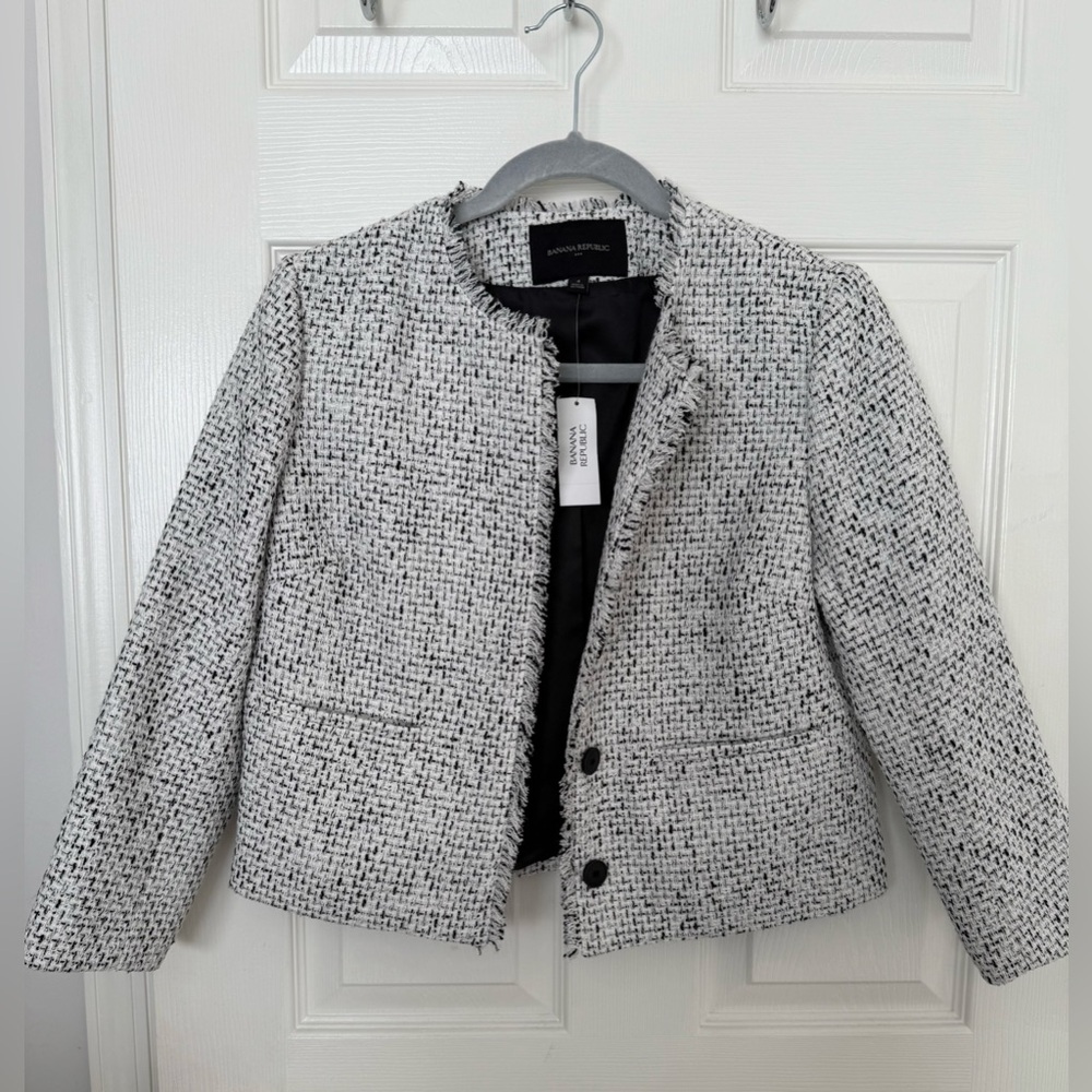 NWT Women's Blazer Black and White Tweed Jacket